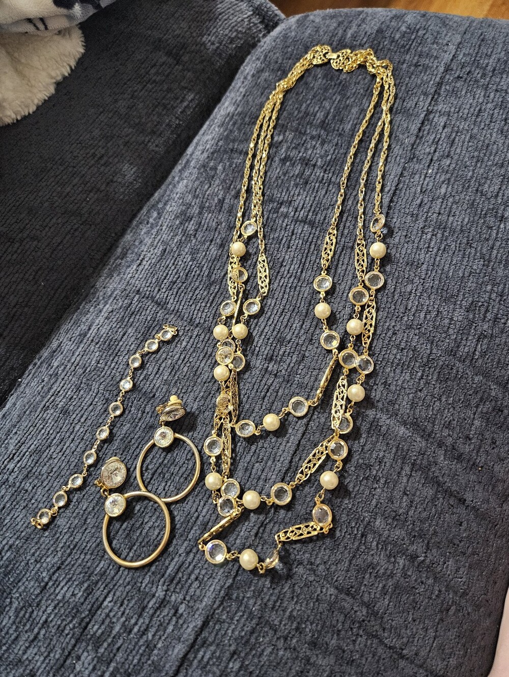 Vintage Gold Multi-Strand Crystal & Pearl Necklace Set